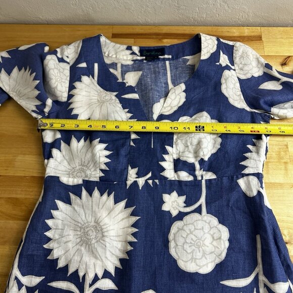 BODEN 100% Linen Blue Floral 3/4 Sleeve Tunic Knee Length Dress Size‎ UK 8 US 4 - Picture 11 of 14